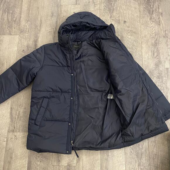 Banana Republic Men’s Hooded Puffer Jacket Size Large Navy - Picture 3 of 9